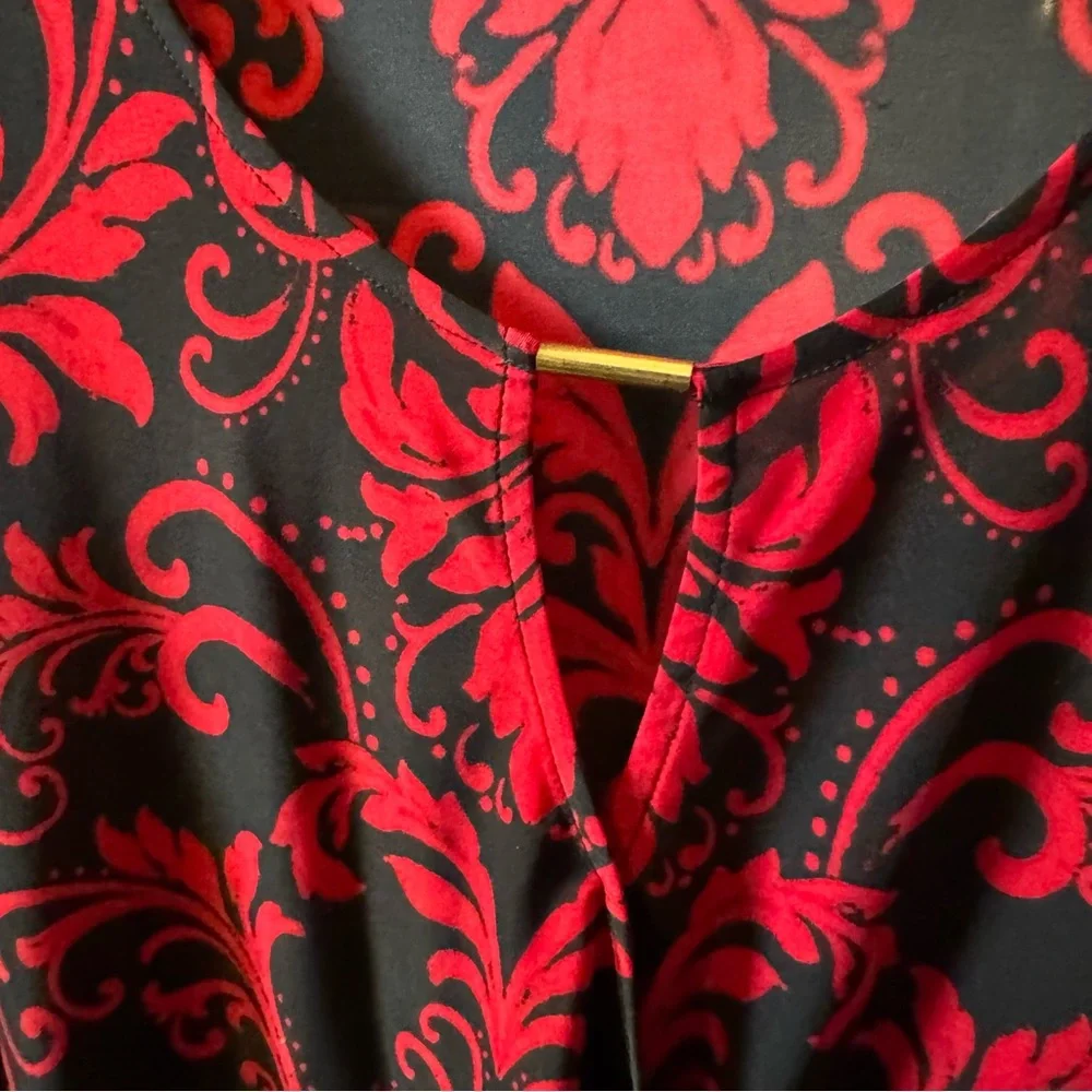 INC International Concepts Black & Red Long-Sleeve Draped Front Top - Picture 5 of 7